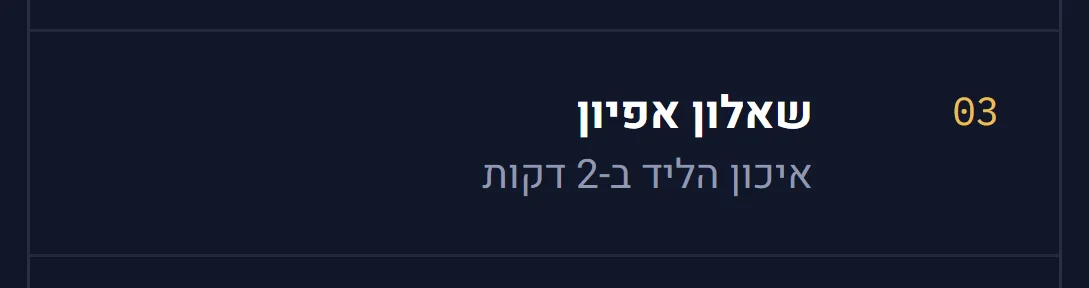 שורה ברשימת השלבים: שאלון אפיון, איכון הליד ב-2 דקות